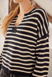 Stripe Split Neck Sweater