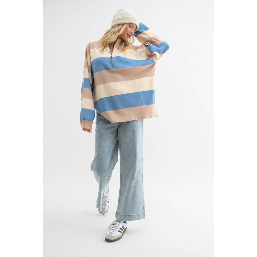 Striped Half Zip Sweater Pullover