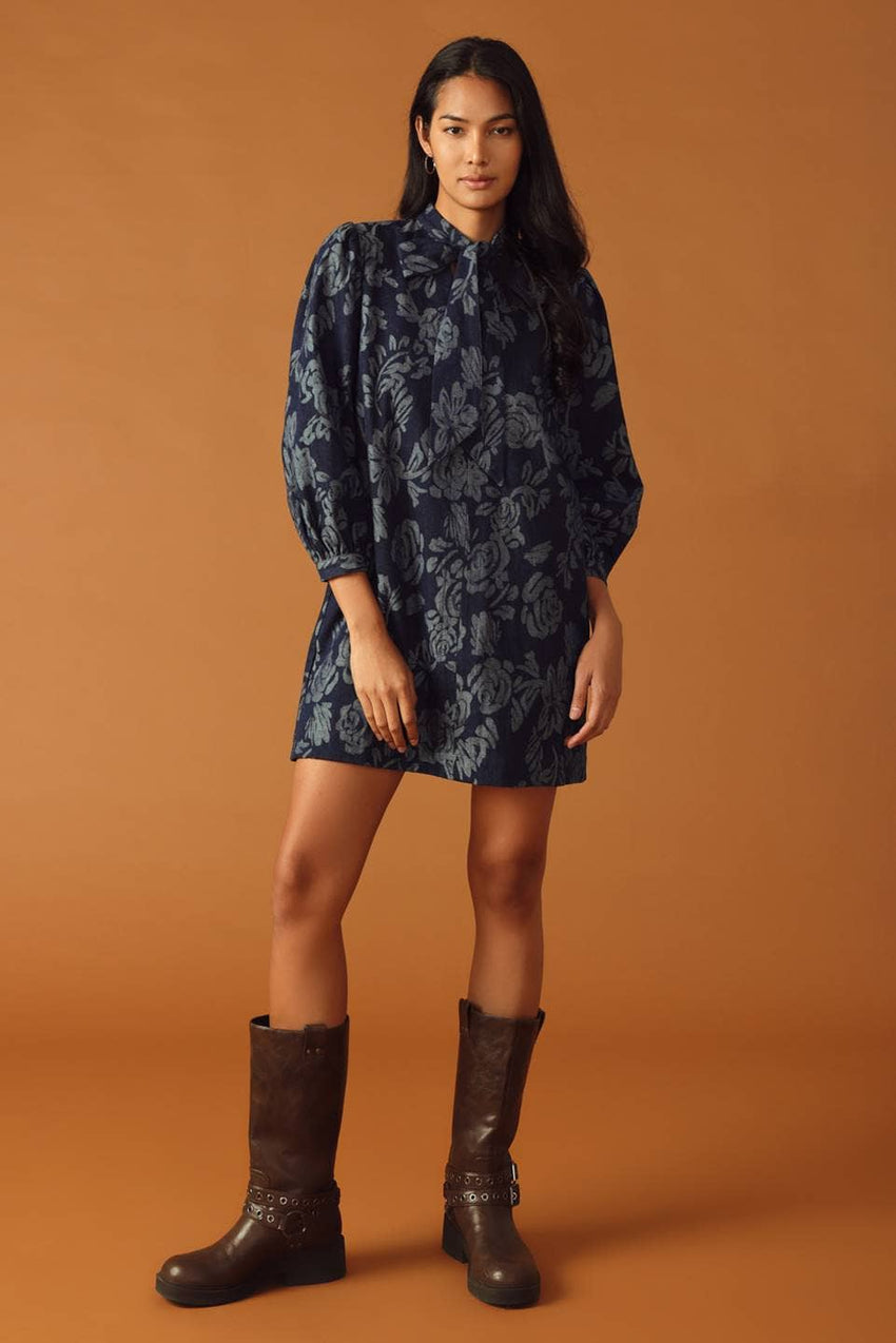 A jacquard denim mini dress