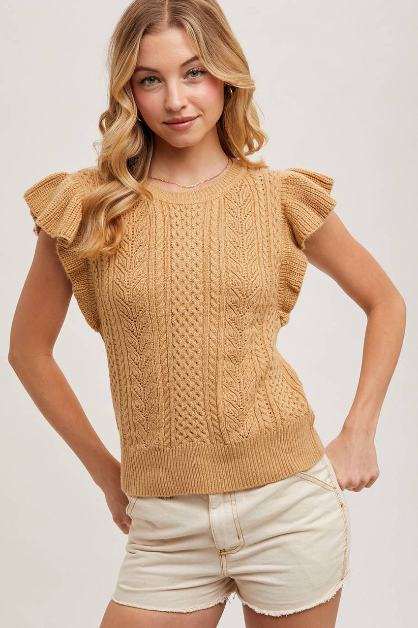 Flutter Sleeve Knit Sweater Top