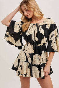 Floral Print Bell Sleeve Romper