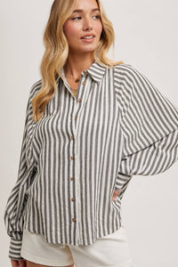 Striped Batwing Button Down Oversized Shirt