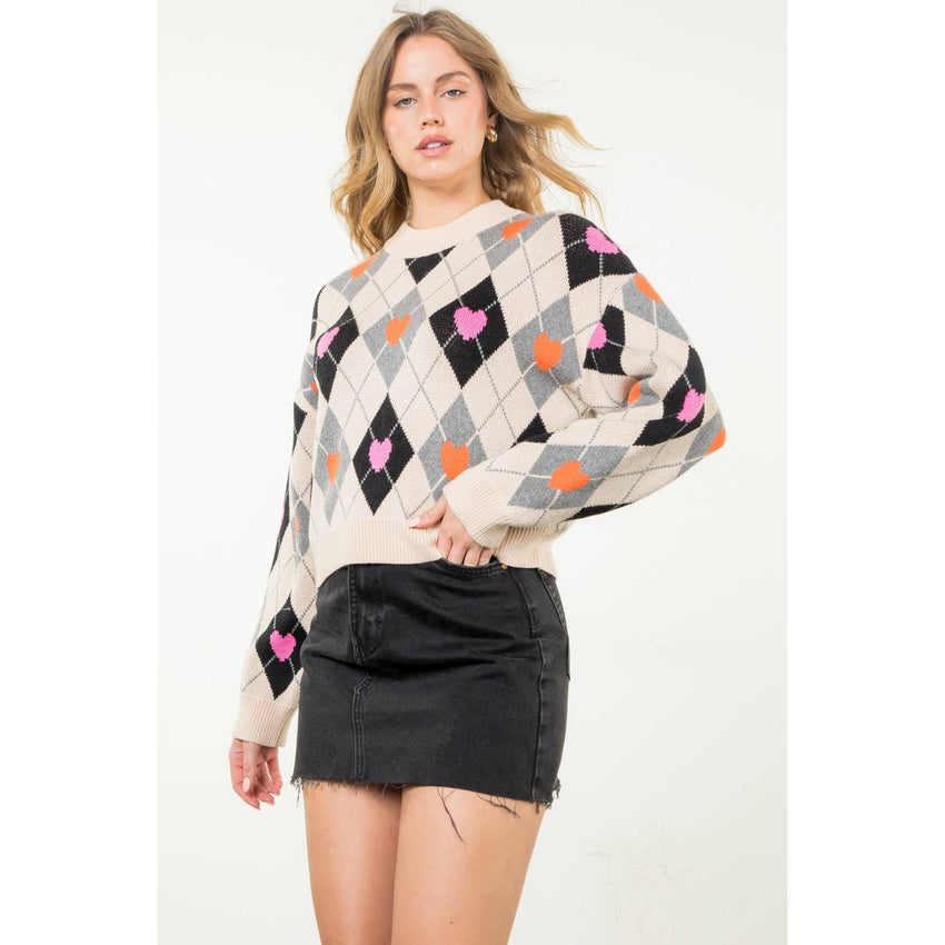 Argyle Pattern Knit Sweater