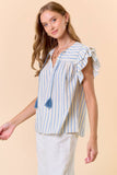 Stripe Ruffle Cap Sleeve