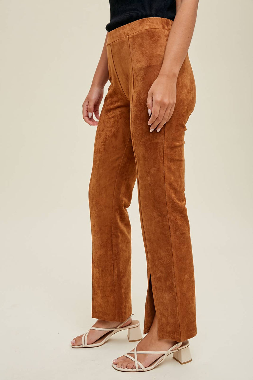 Suede Pants with Front Slit Detail