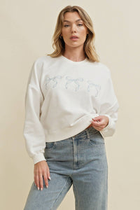 Embroidered Bow Detail Pullover Top