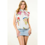 Mock Neck Floral Top