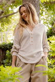 V Neck Half Button Long Sleeve Knit Top