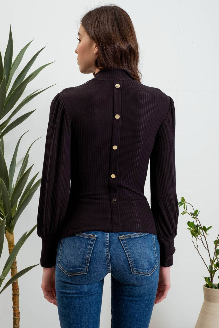 Mock Neck Back Button Top