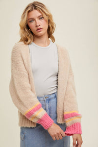 Brushed Multi-Striped Sleeve Cardigan