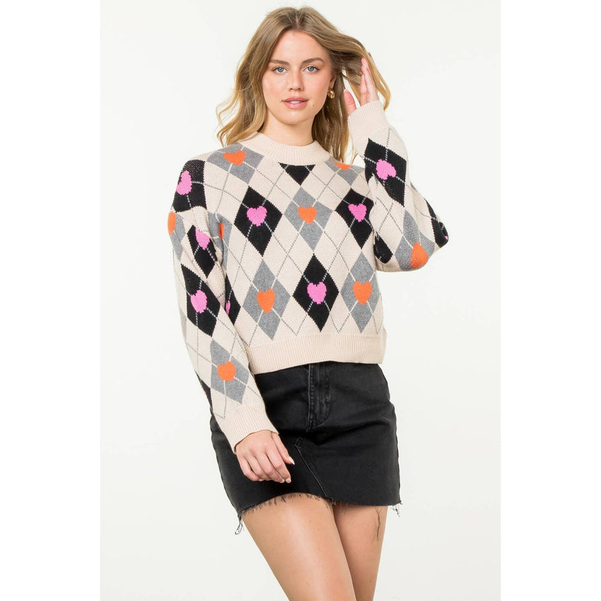 Argyle Pattern Knit Sweater