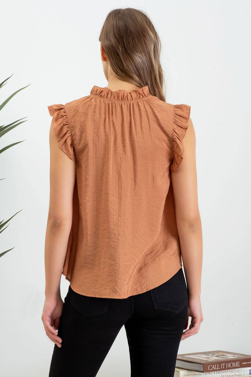 Split Neck Ruffle Trim Blouse