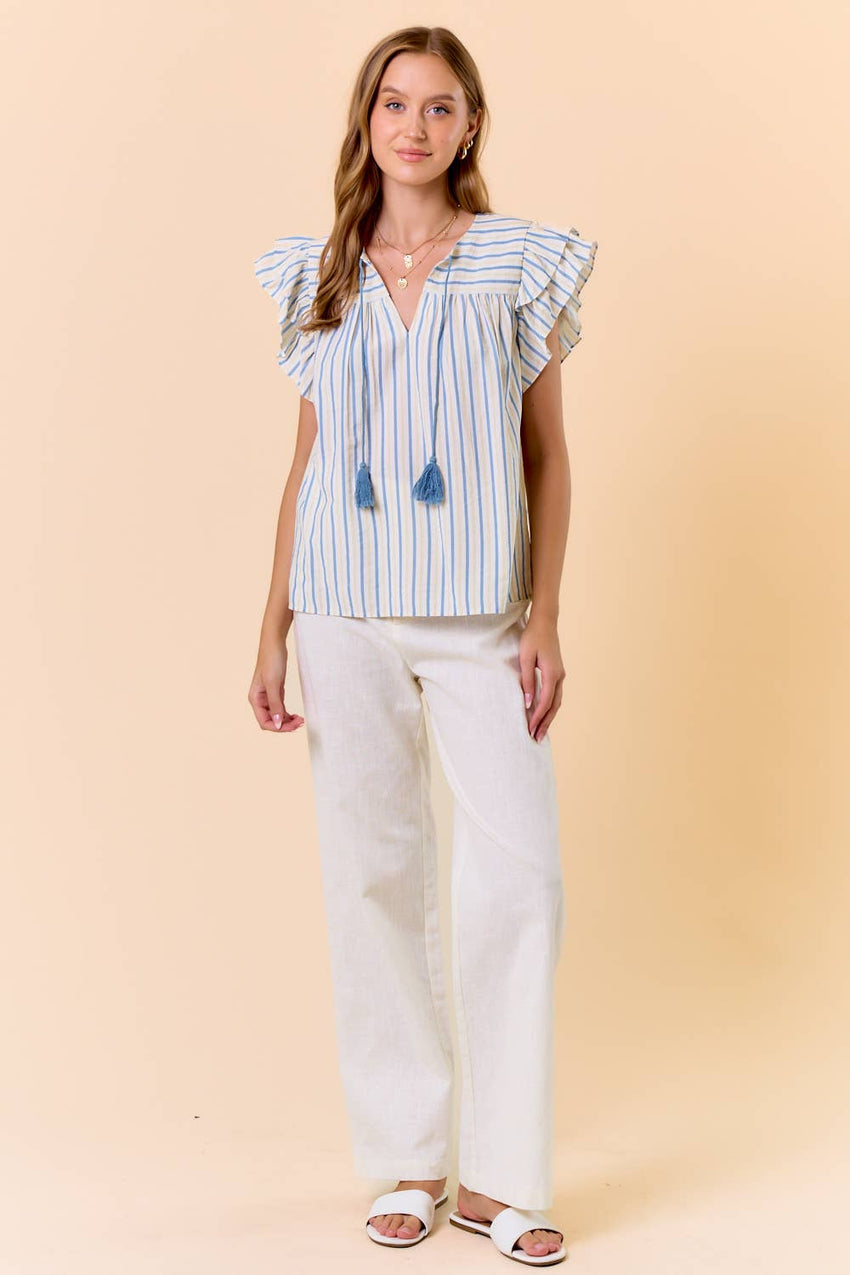 Stripe Ruffle Cap Sleeve