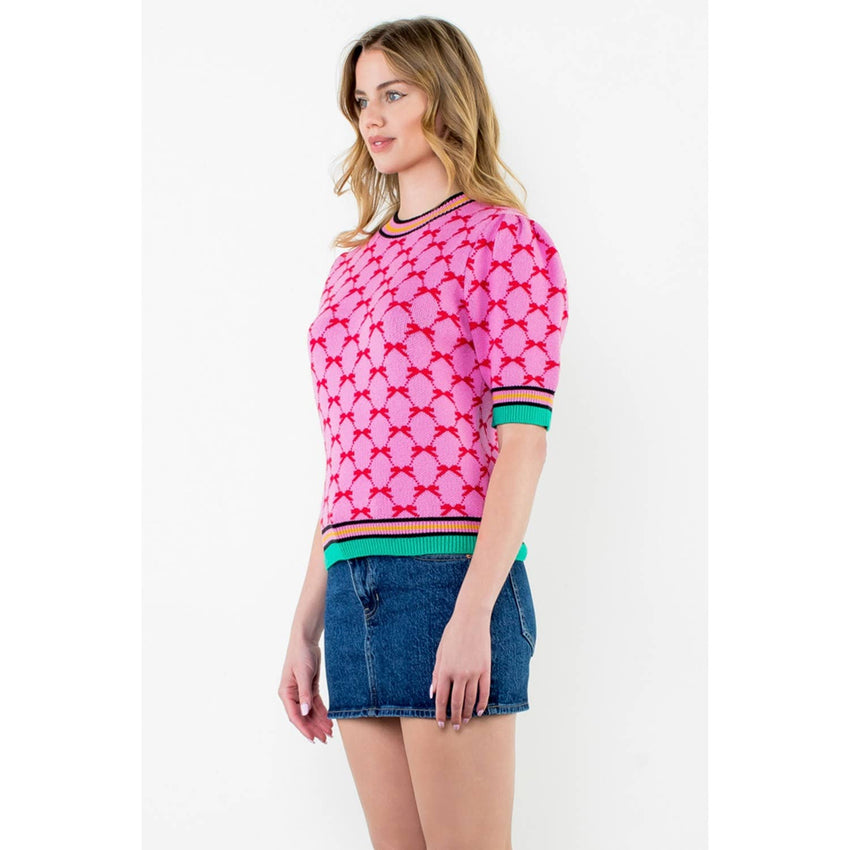 Short Sleeve Bow Knit Top