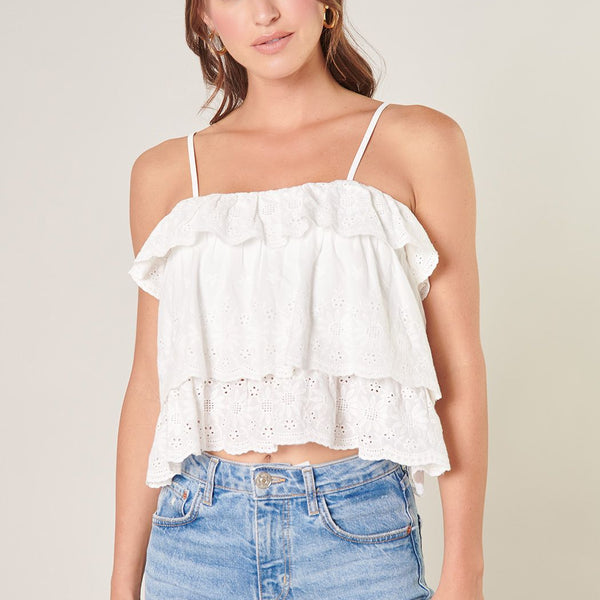 Tiered Ruffle Eyelet Crop Top – Shimmery Belle Boutique
